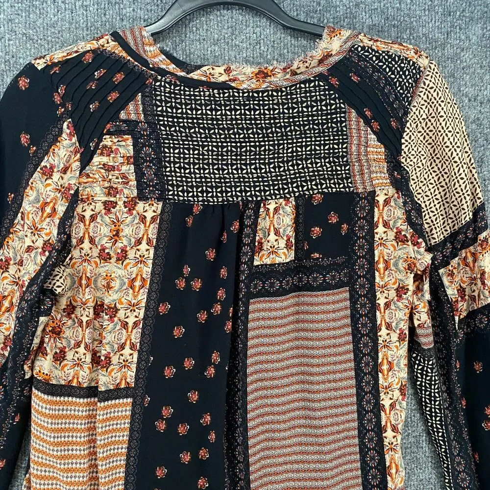 Daniel Rainn Top Size M Patchwork Button Up Boho Prairie Hippie‎ Peasant Western